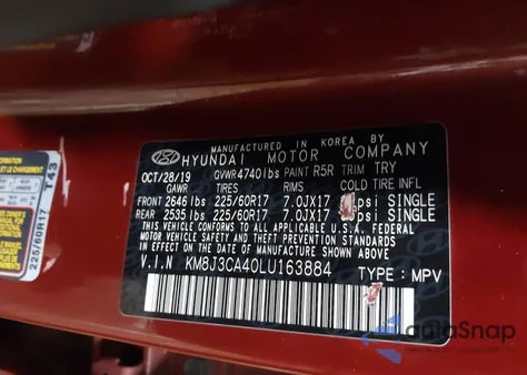 2020 Hyundai Tucson Value z USA, uszkodzony, nr VIN KM8J3CA40LU163884